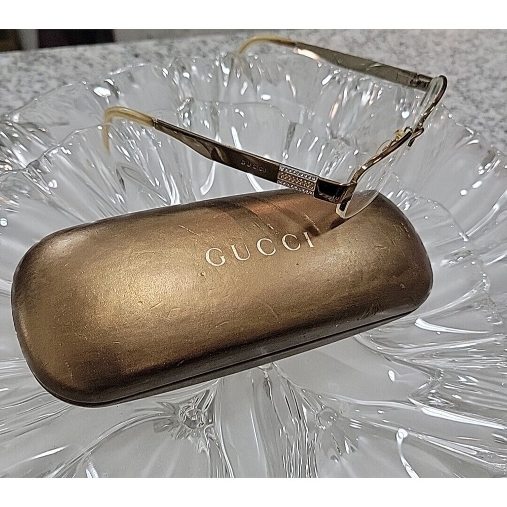 Gucci Bronze Rhinestone Tom Ford Era Y2K Office Siren Half Rim Skinny Glasses